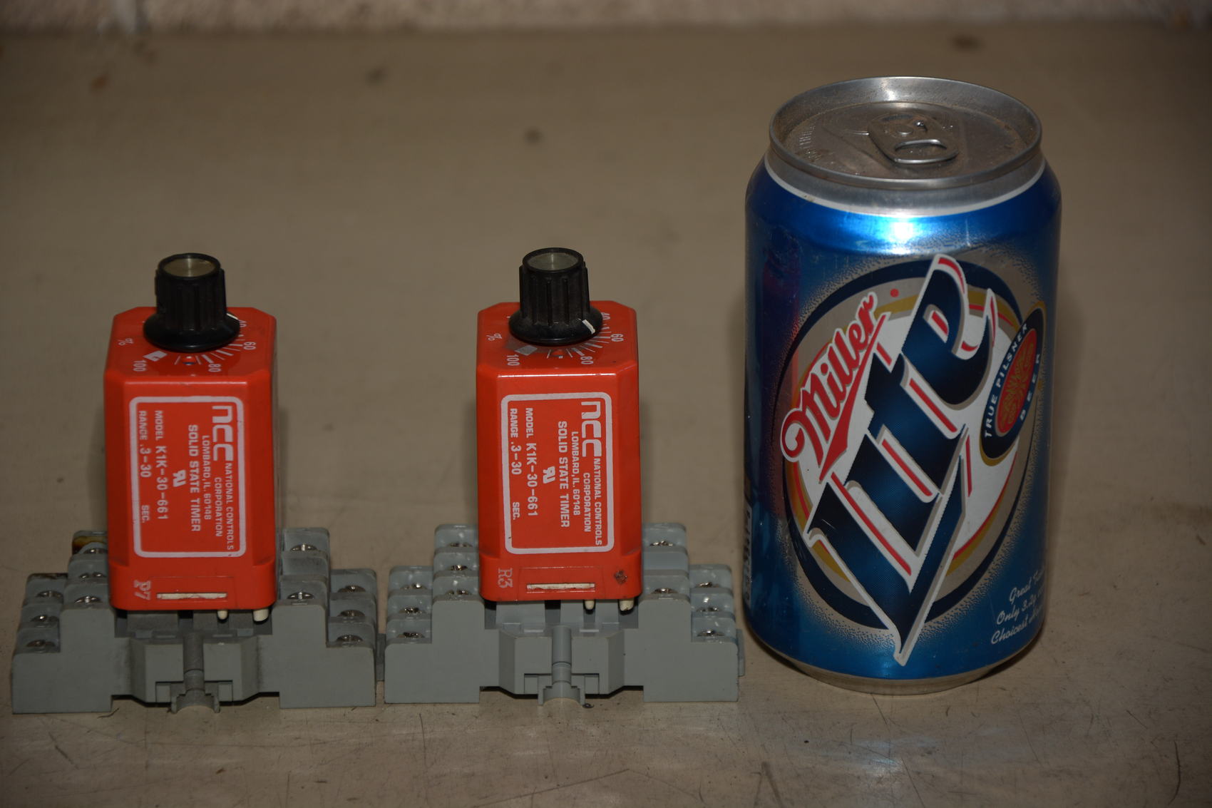 Set of 2 NCC Solid State Timer Relays K1K-30-661 0.3-30 sec w/ Base