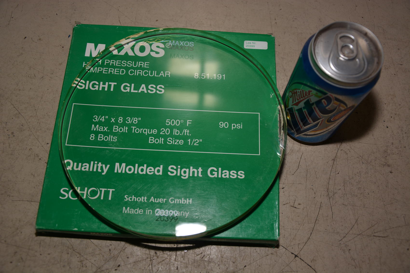 NEW, Maxos 8488 Borosilicate Tempered Sight Glass 3/4" x 8-3/8"