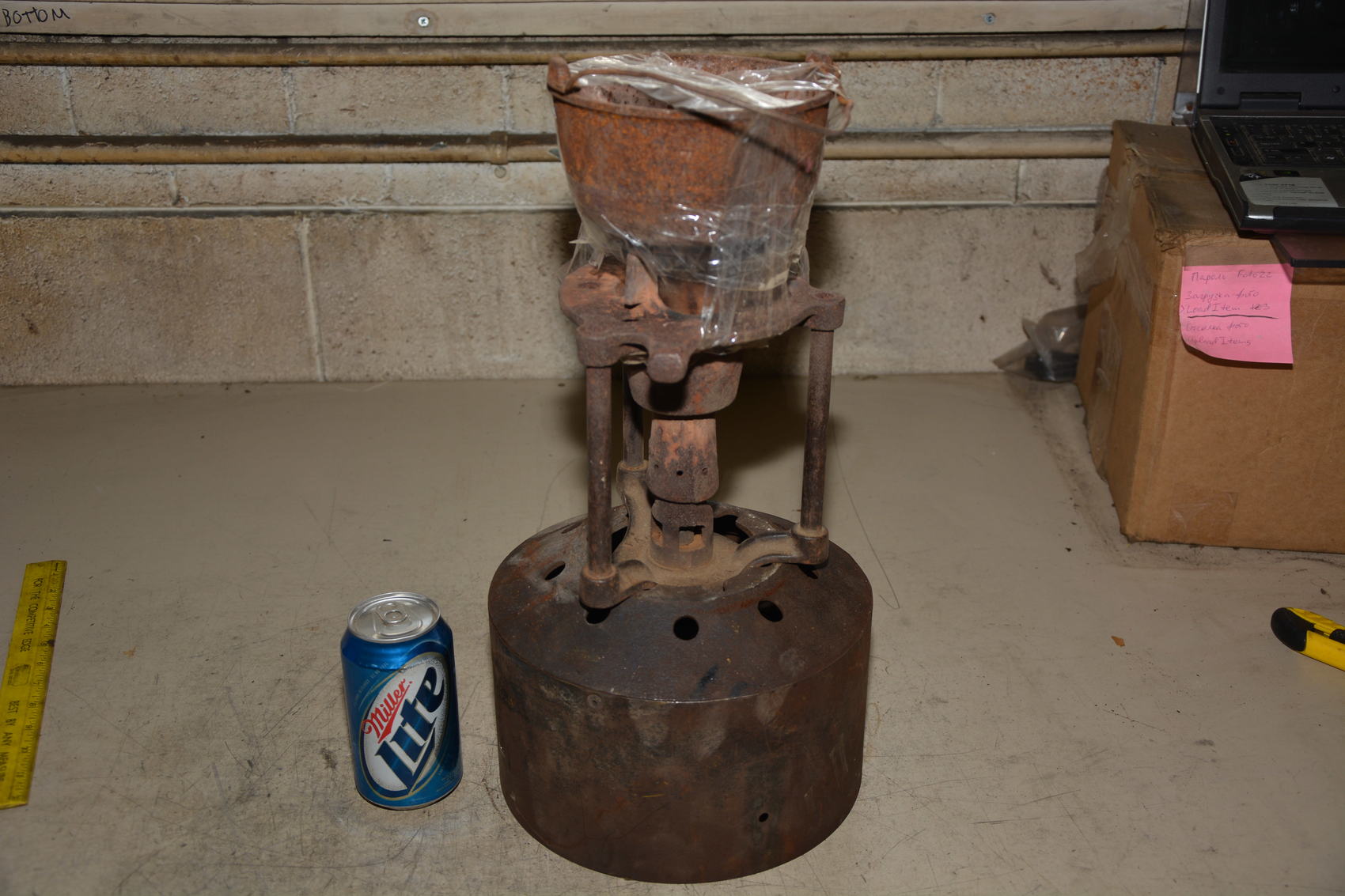 Antique Lead Melting Pot with Base, Cast Iron, Blacksmith Anvil