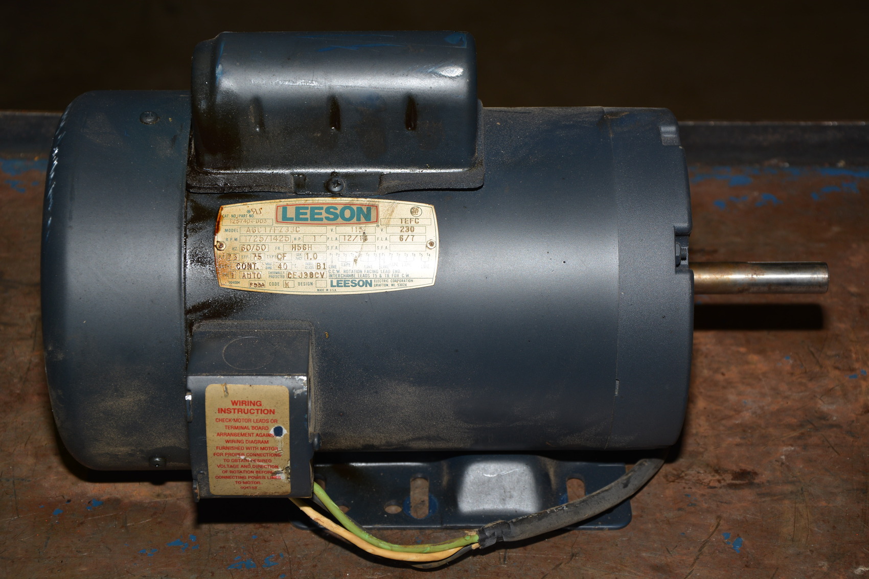Leeson 1 HP 56 H56H Frame 115v-230V 1ph 1725 RPM Electric Motor nopl