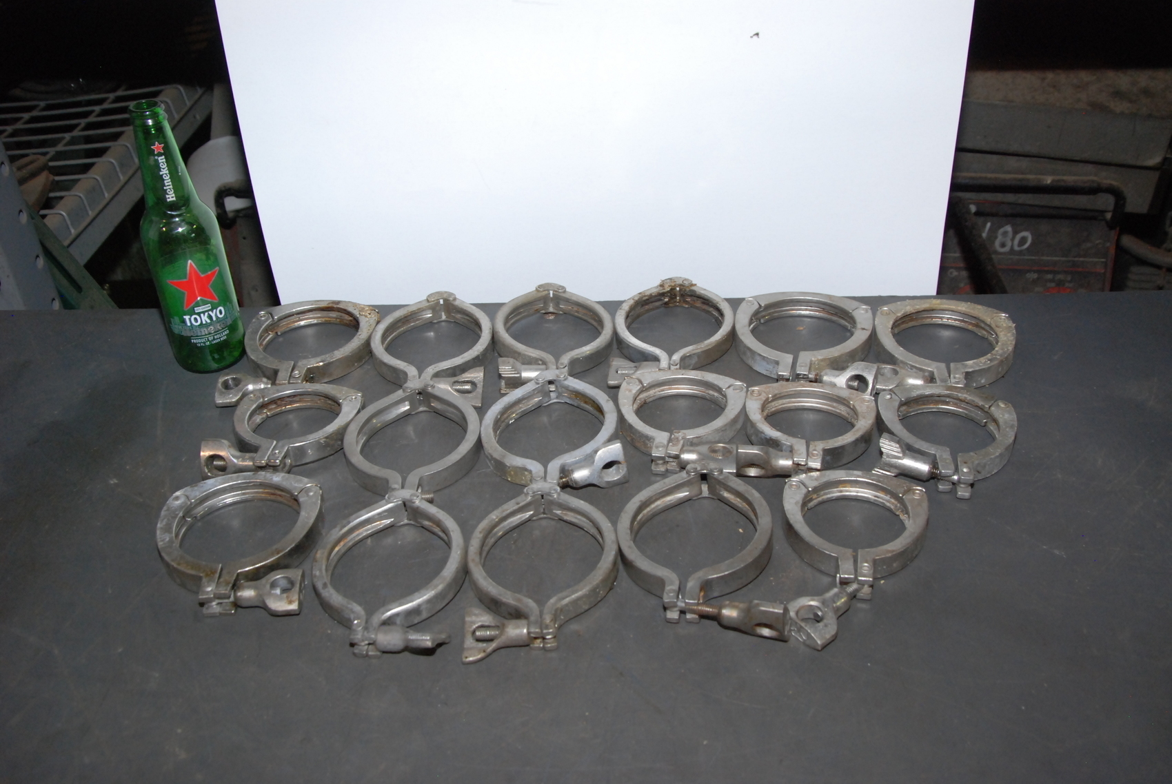Lot of(17)3-1/4"Sanitary Stainless Steel pipe Clamps triclover etc