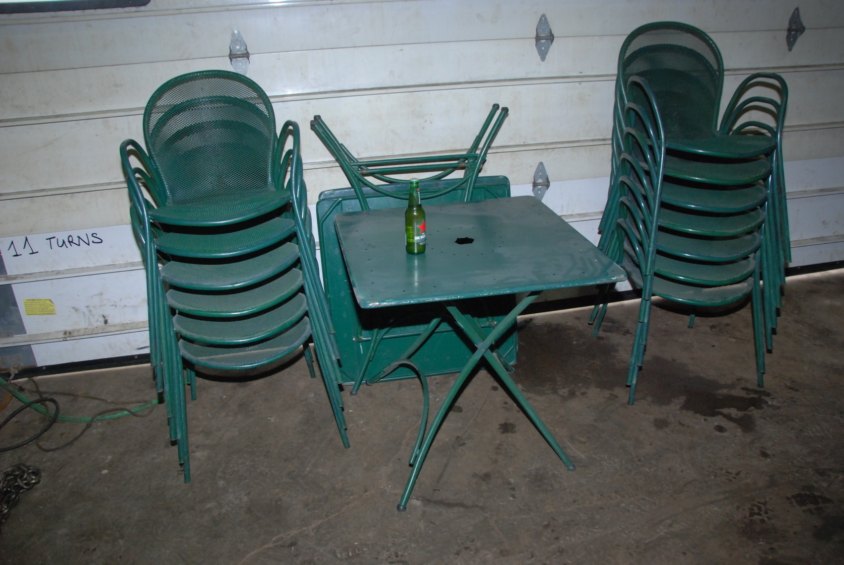 Big set of used outdoor cafe restaurant tables,chairs and fence pcs
