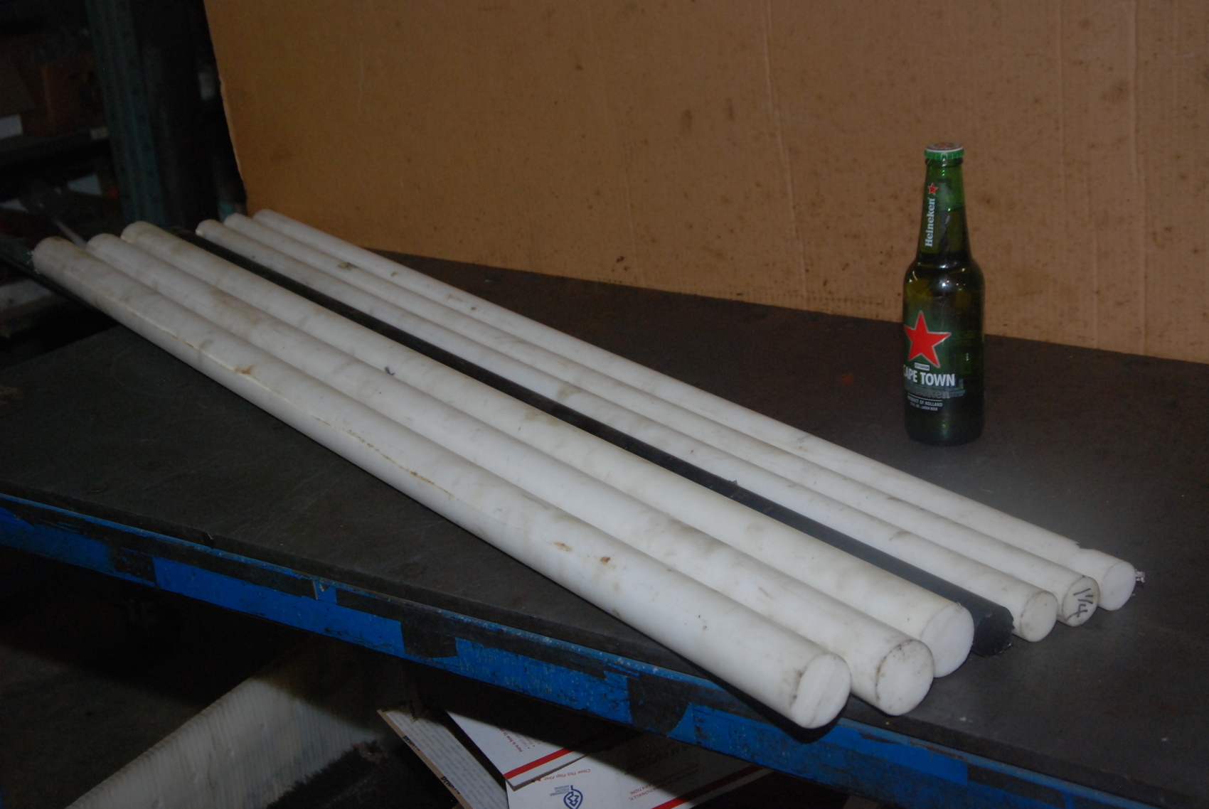 Lot of 7 Delrin/Acetal Round Bars;48"Long;(4)x 1-1/4";(3)x 1-3/4"