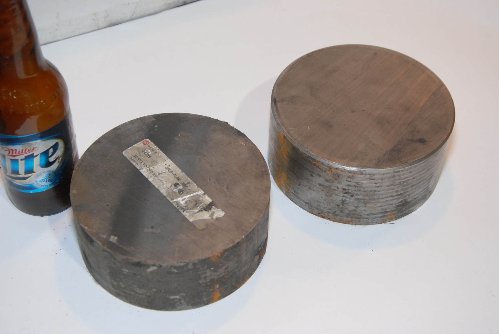 Lot of 2 steel round bar blacksmith anvil,44 lbs 6"diam,2 3/4,2 1/2