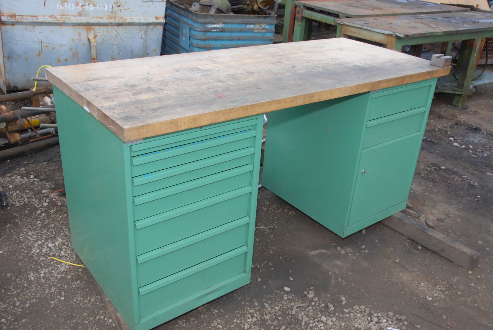 Lista Wooden workbench two butcher block wood tool storage