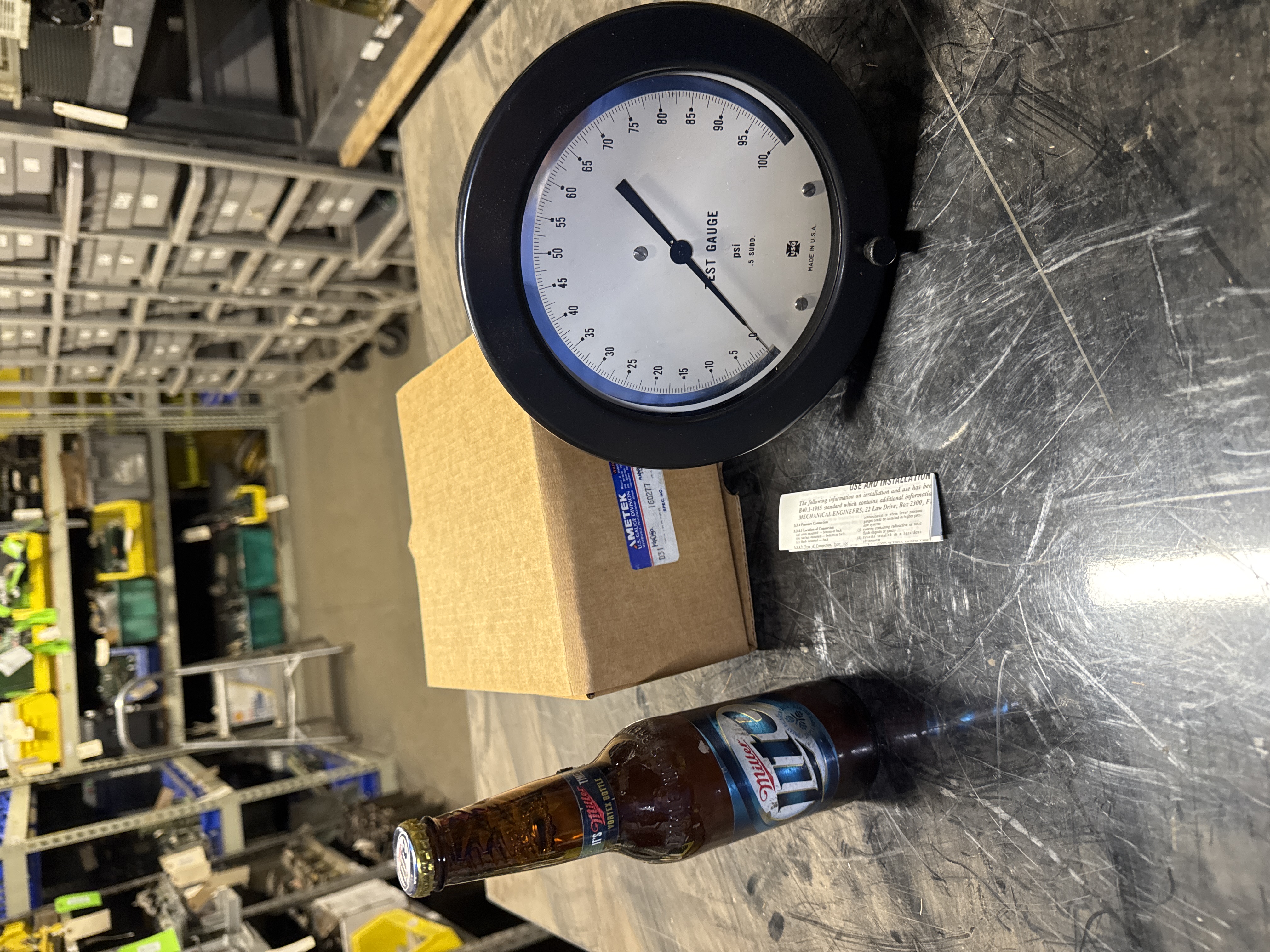 NEW!Ametek U.S.Gauge Test Gauge,6"Dial,0 to 100 psi,Rear Mount